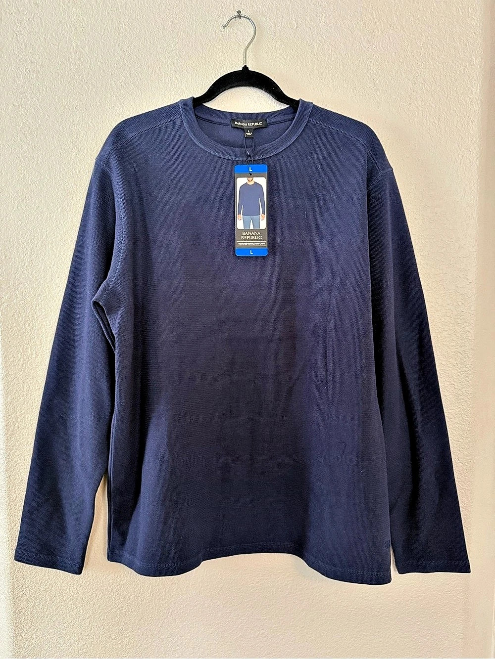 Banana Republic Textured Double Knit Crew Textured Crewneck in Blue Size Large